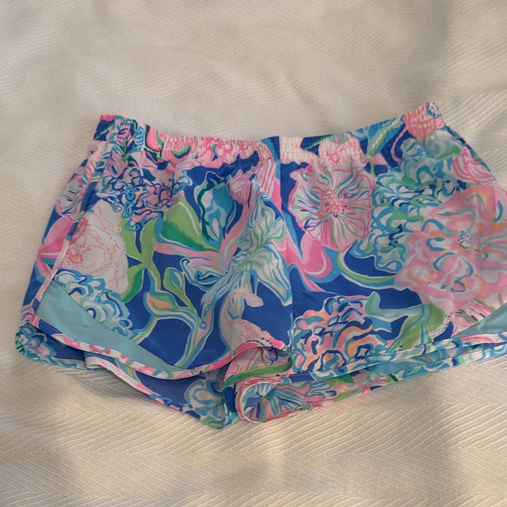 Lilly Pulitzer Blue and Pink Floral Athletic Shorts